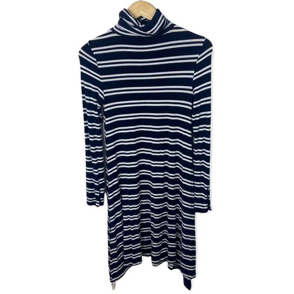 Anthropologie Maeve Navy Blue Striped Turtleneck Dress Stretch Size XS Boho Midi - Picture 5 of 9